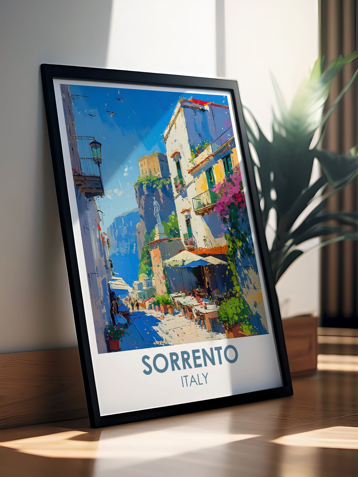 Sorrento Italy Old Town Street With Statue Scene Travel Poster - Image 3