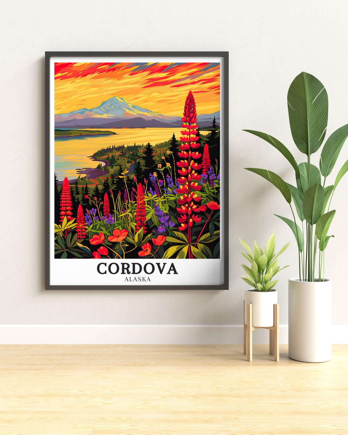 Cordova Alaska Sunset Wildflowers Mountain Lake Golden View Poster - Image 3
