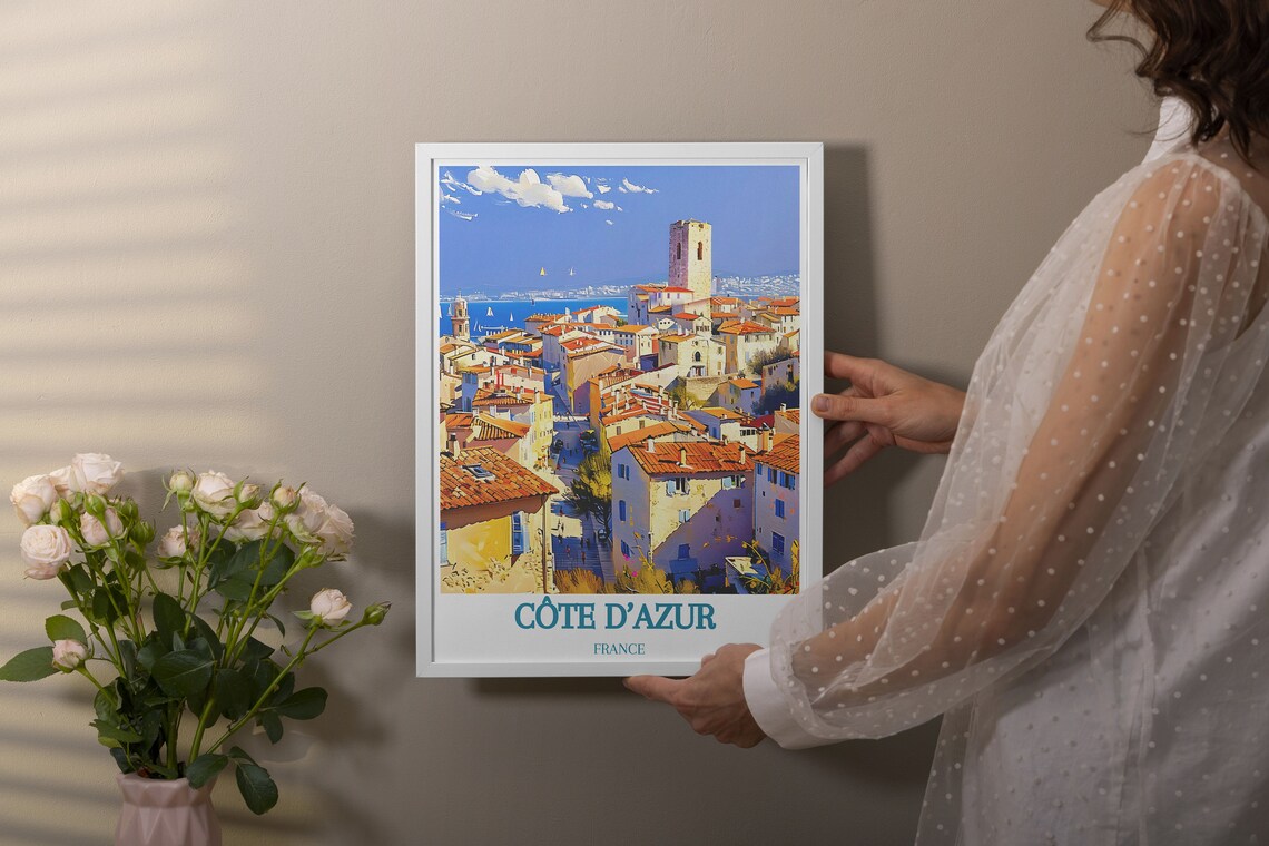 Cote d'Azur France Old Town Clock Tower Sea View Travel Poster - Image 3