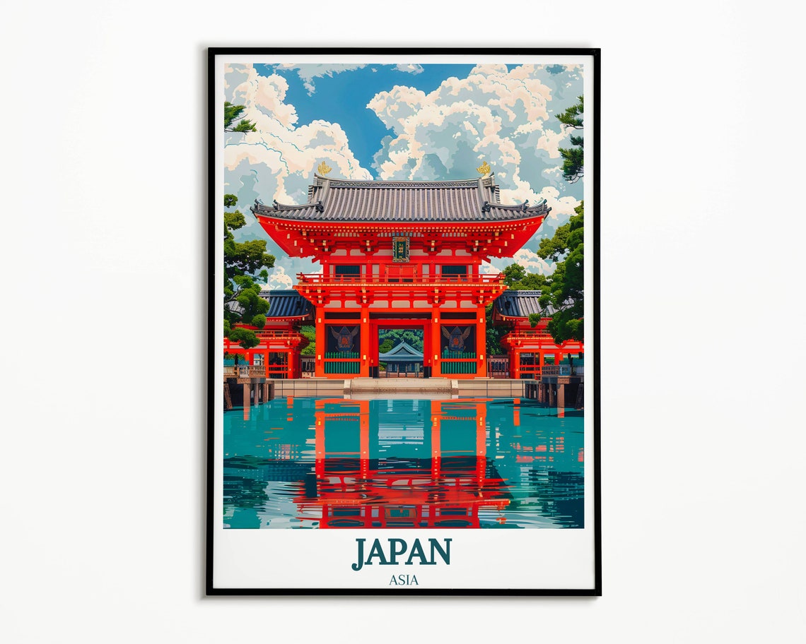Vermilion Japanese Temple Reflection In Still Water Japan Poster - Image 2