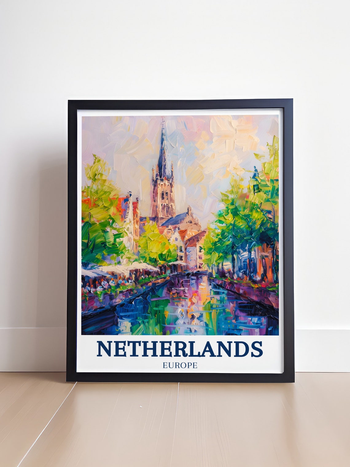 Netherlands Dutch Canal Church Spire Impressionist Painting Poster - Image 4