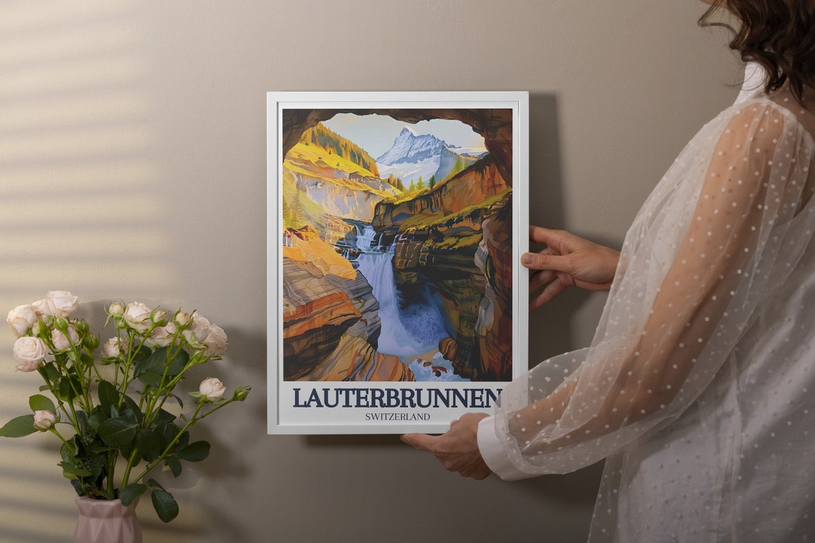 Lauterbrunnen Wall Art Trmmelbach Falls And Jungfrau Mountain Travel Art Lauterbrunnen Travel Print Lauterbrunnen Poster - Image 2