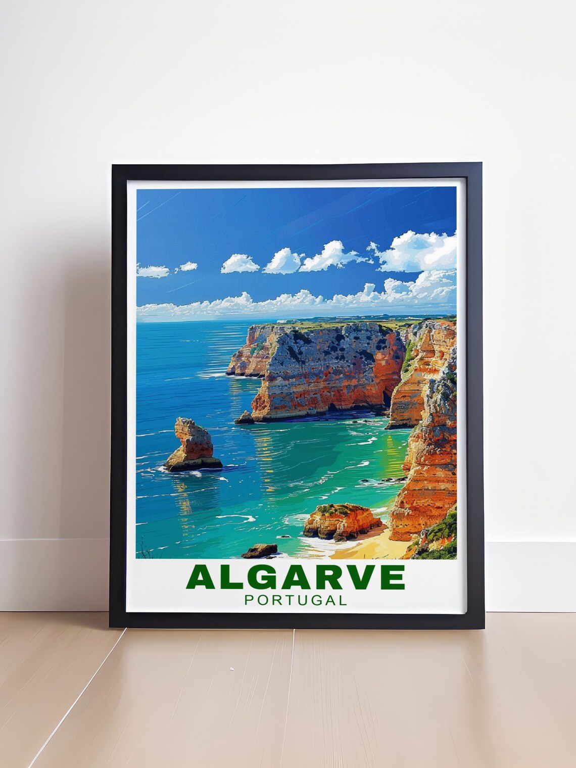 Algarve Portugal Red Rock Cliffs Turquoise Bay Travel Poster - Image 4