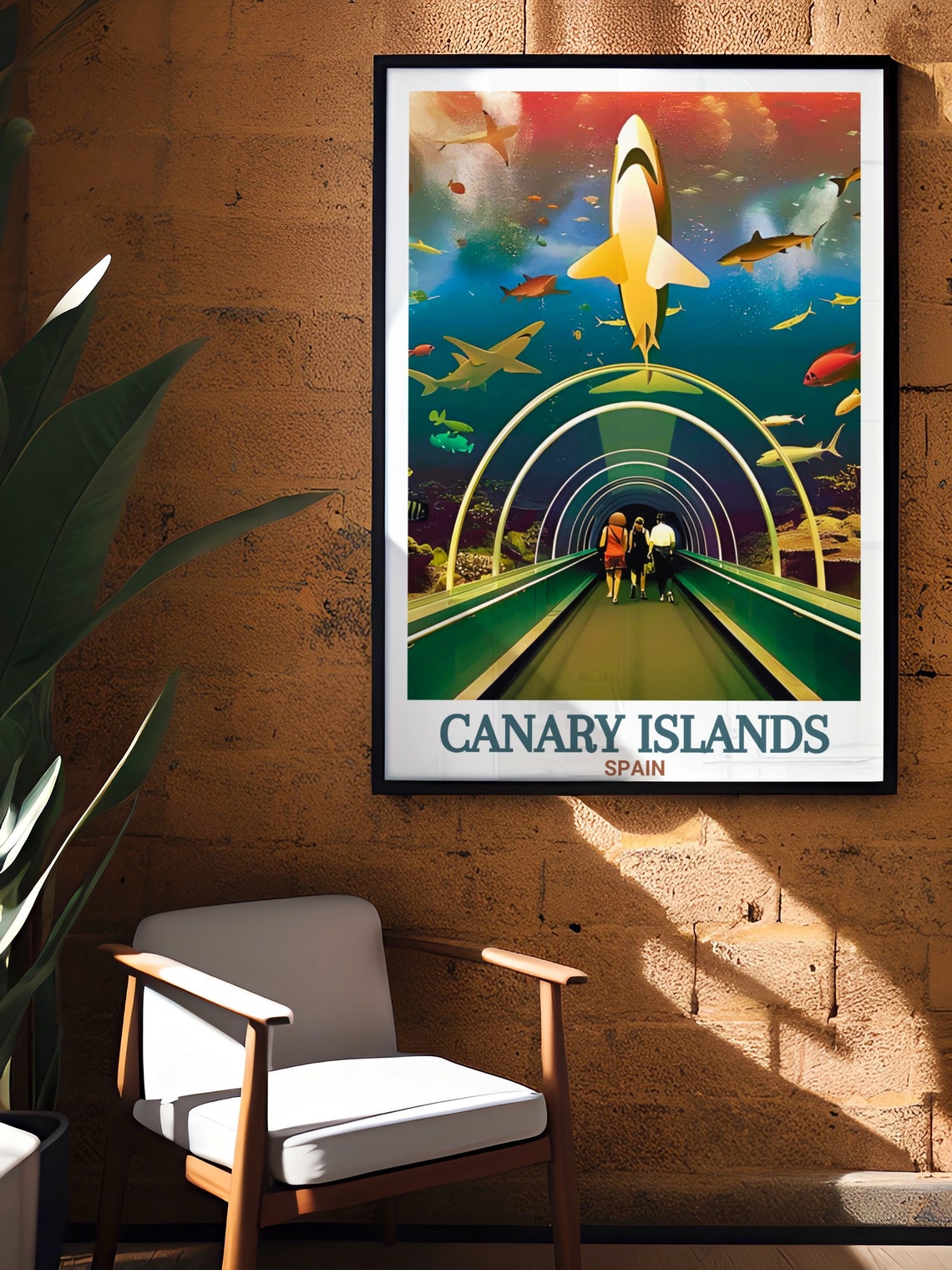 Canary Islands Aquarium Shark Tunnel Underwater Scenic Poster - Image 2