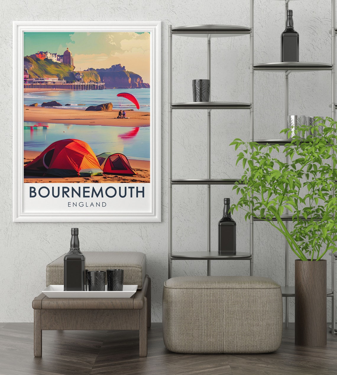 Bournemouth England Beach Tent Sunset Golden Coast Holiday Poster - Image 3