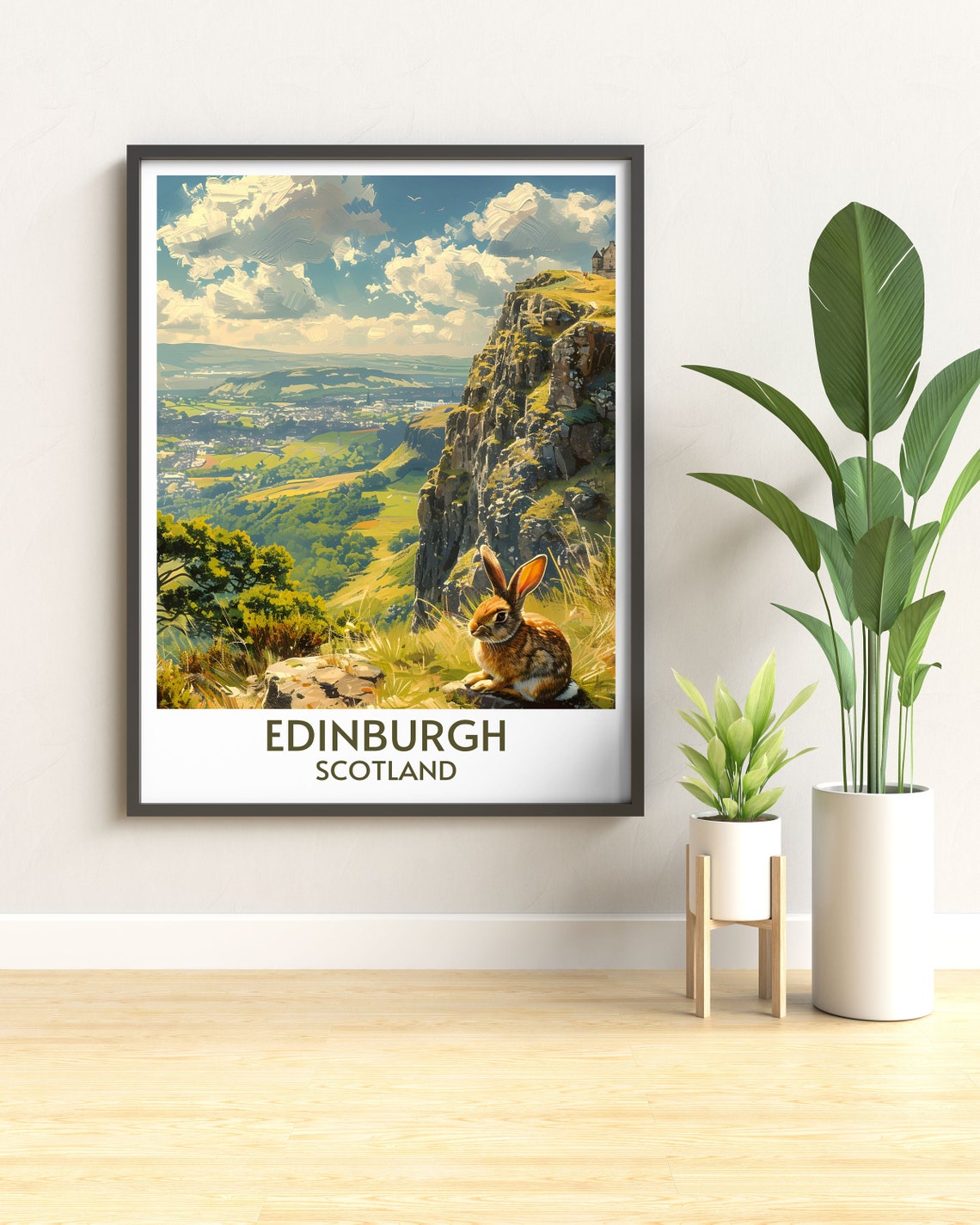 Edinburgh Rabbit on Rocky Crag Overlooking City Scotland Poster - Image 2