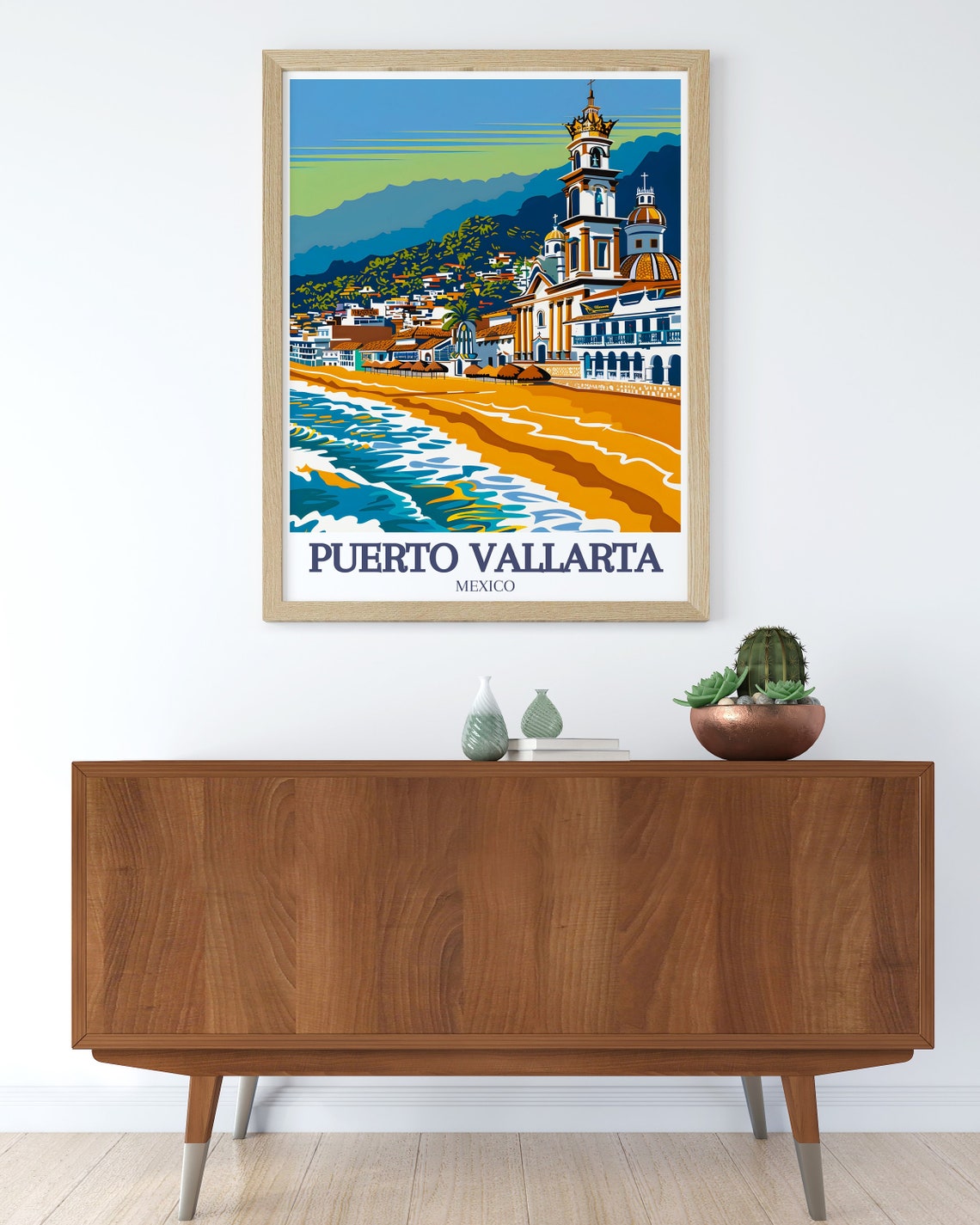 Puerto Vallarta Mexico Guadalupe Church Golden Beach Scene Poster - Image 3