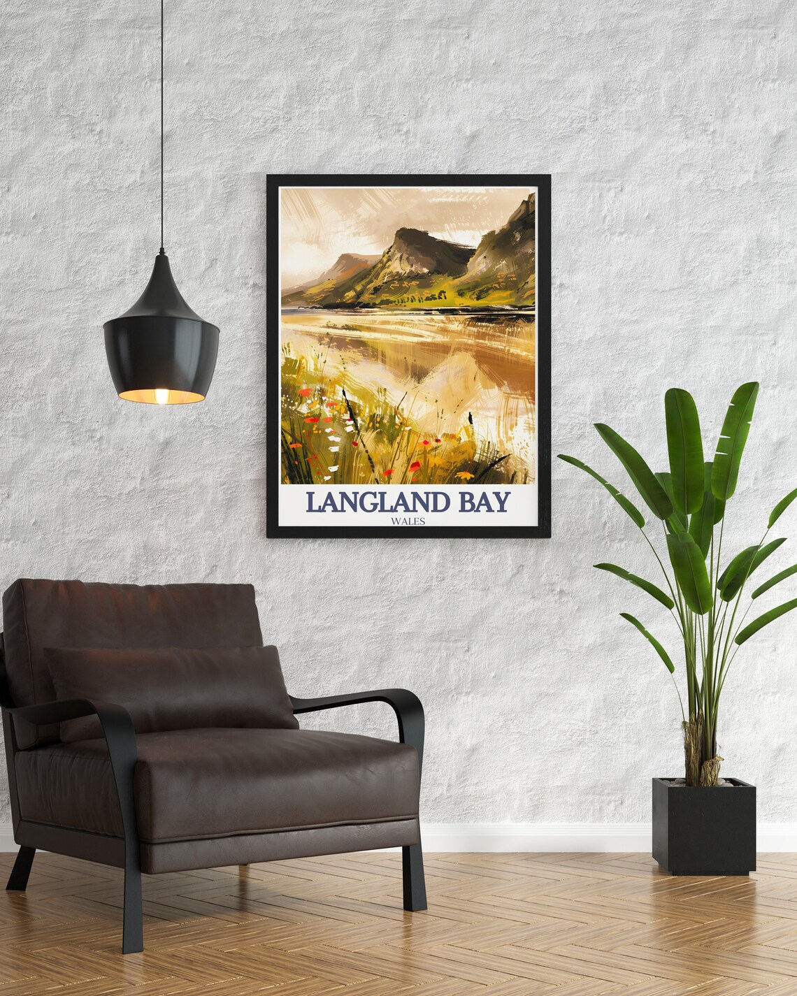 Langland Bay Wales Three Cliffs Bay Golden Coast Travel Poster - Image 2