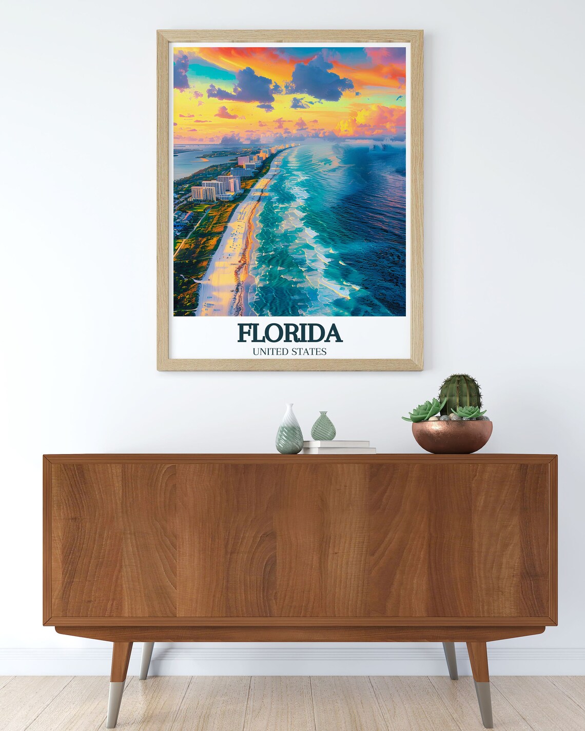 Florida South Beach Miami Sunset Coastline Aerial Travel Poster - Image 3