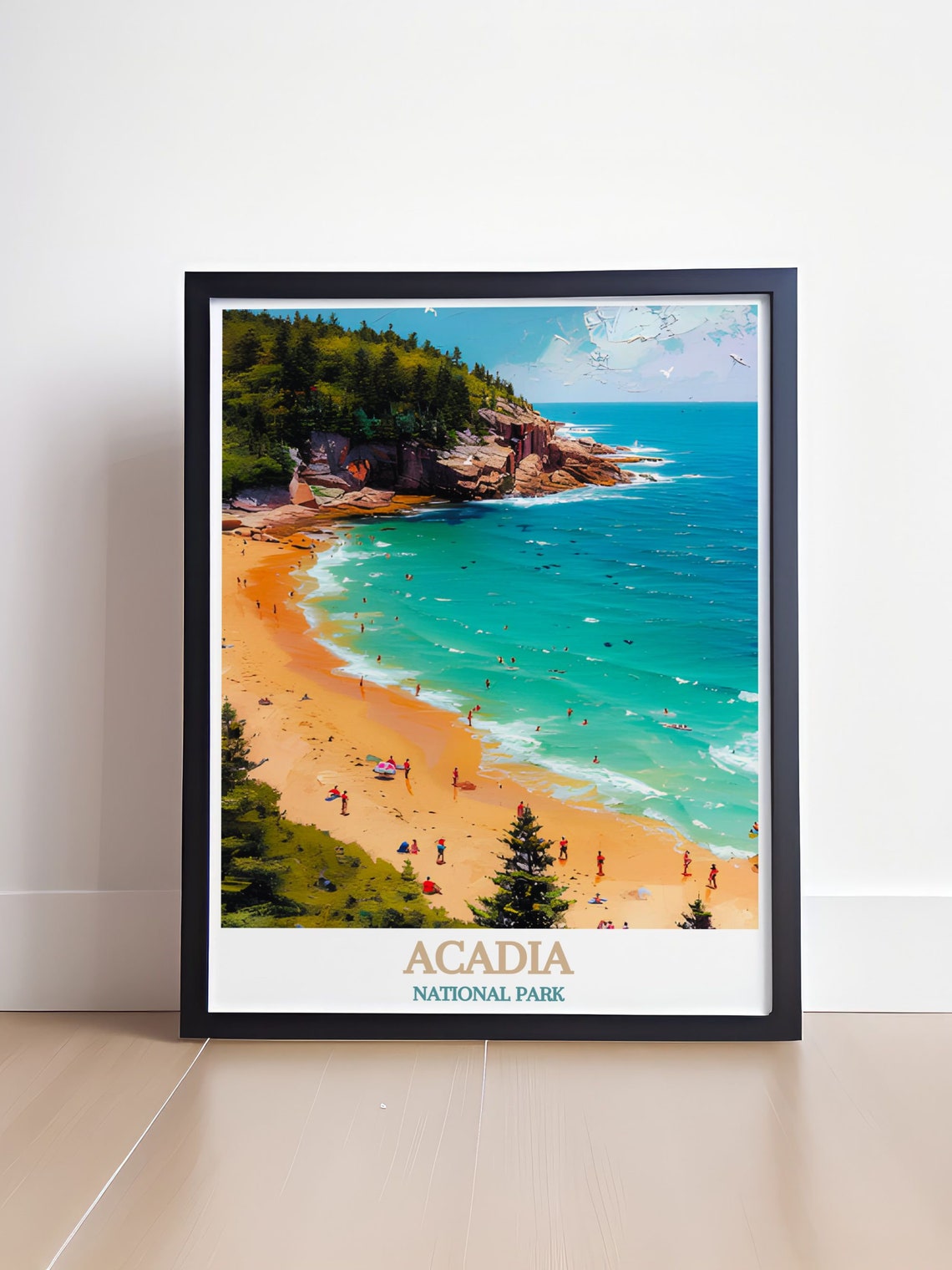 Acadia National Park Sand Beach Poster with Swimmers in Summer - Image 4