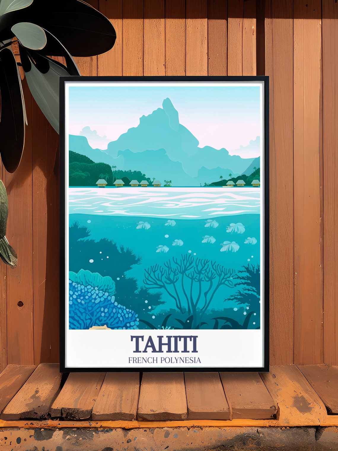 Tahiti Overwater Bungalows Underwater Coral Reef Scene Poster - Image 3