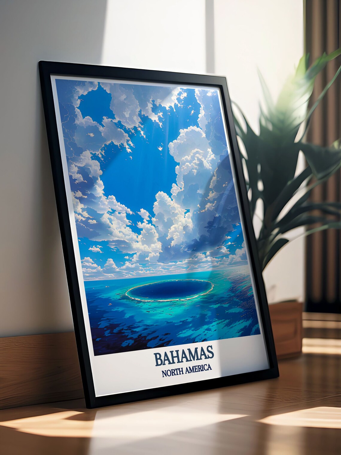 Bahamas Blue Hole Aerial Turquoise Ocean Clouds Caribbean Travel Poster - Image 2