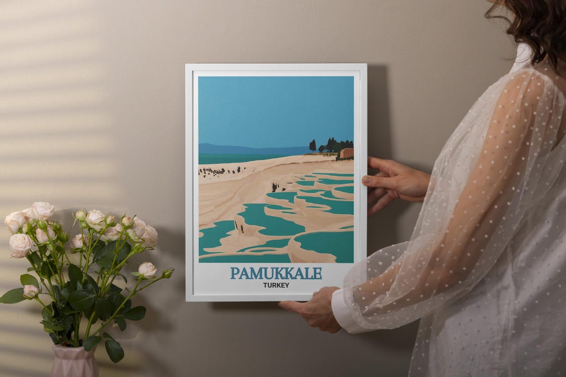Pamukkale Turkey Poster with Thermal Terraces in Retro Graphic Style - Image 3