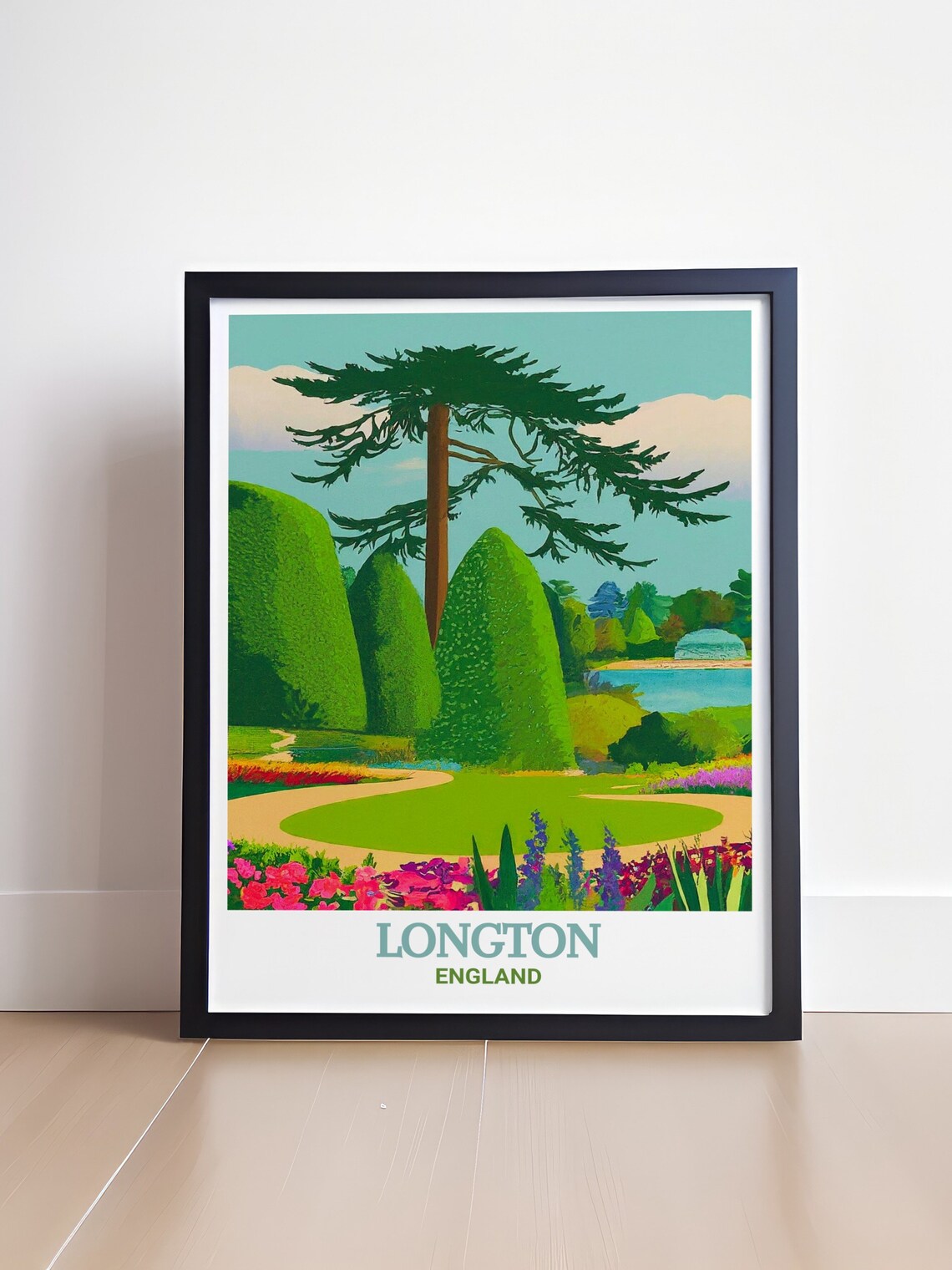 Longton Trentham Gardens Manicured Topiary Lake England Travel Poster - Image 4