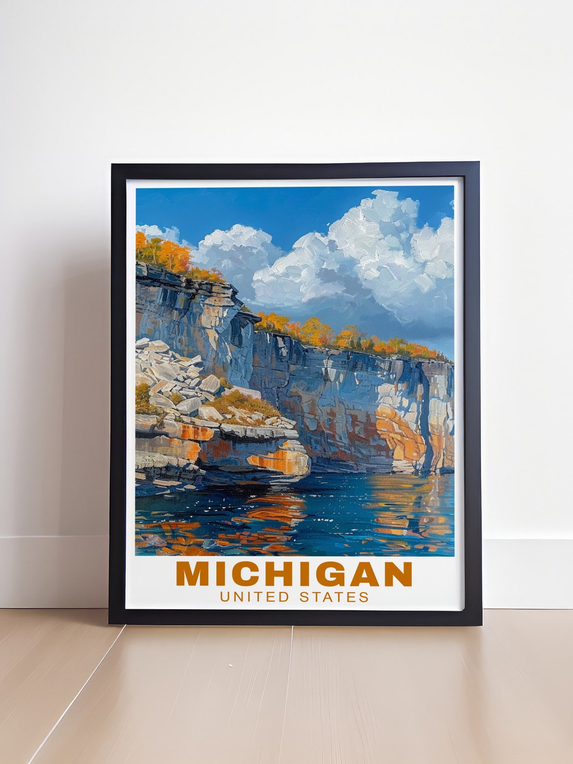 Michigan Pictured Rocks Style Autumn Cliffs Lakeside View Poster - Image 4