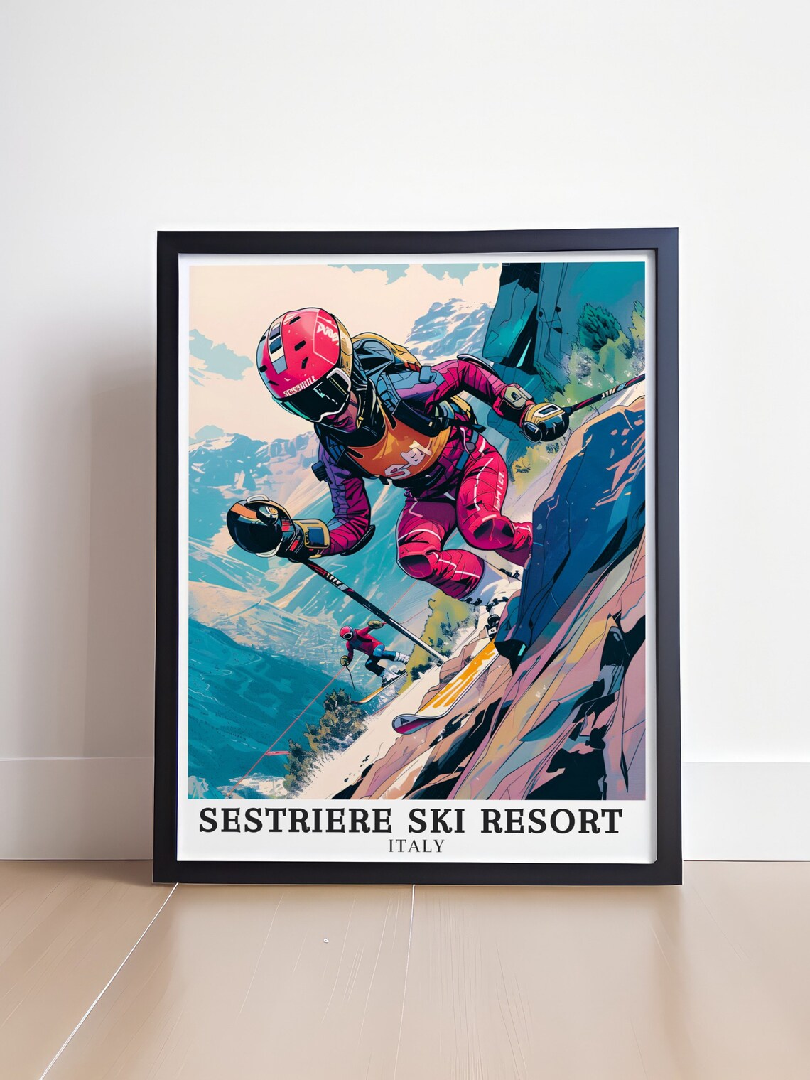 Sestriere Ski Resort Italy Speed Skier Close Up Racing Poster - Image 4