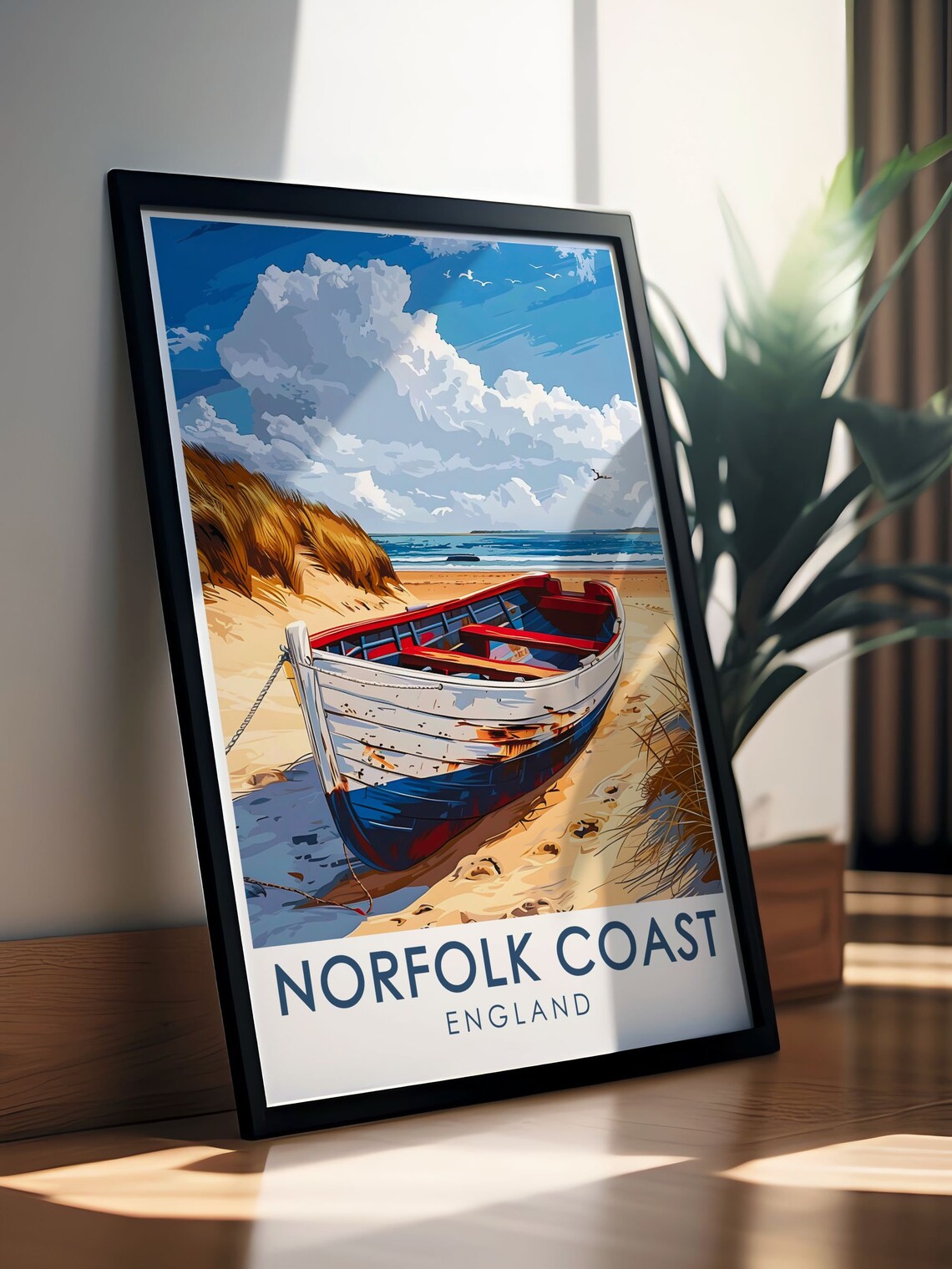 Norfolk Coast England Beached Rowboat Sandy Dunes Seascape Poster - Image 2