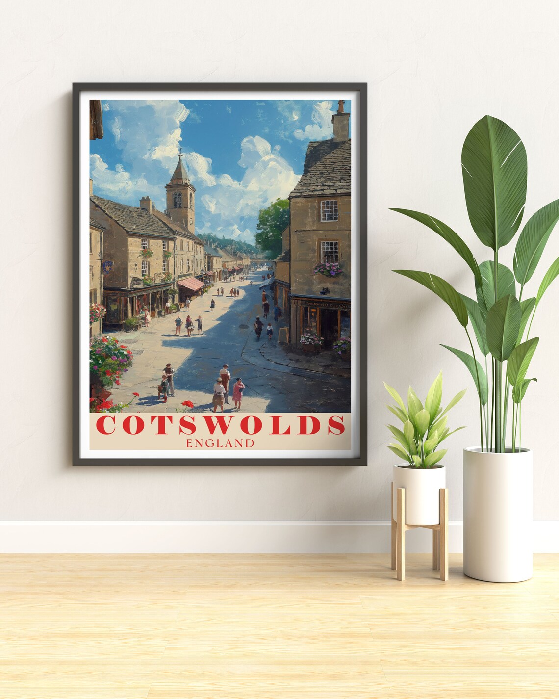 Cotswolds Market Square Sunny Street Scene England Travel Poster - Image 3