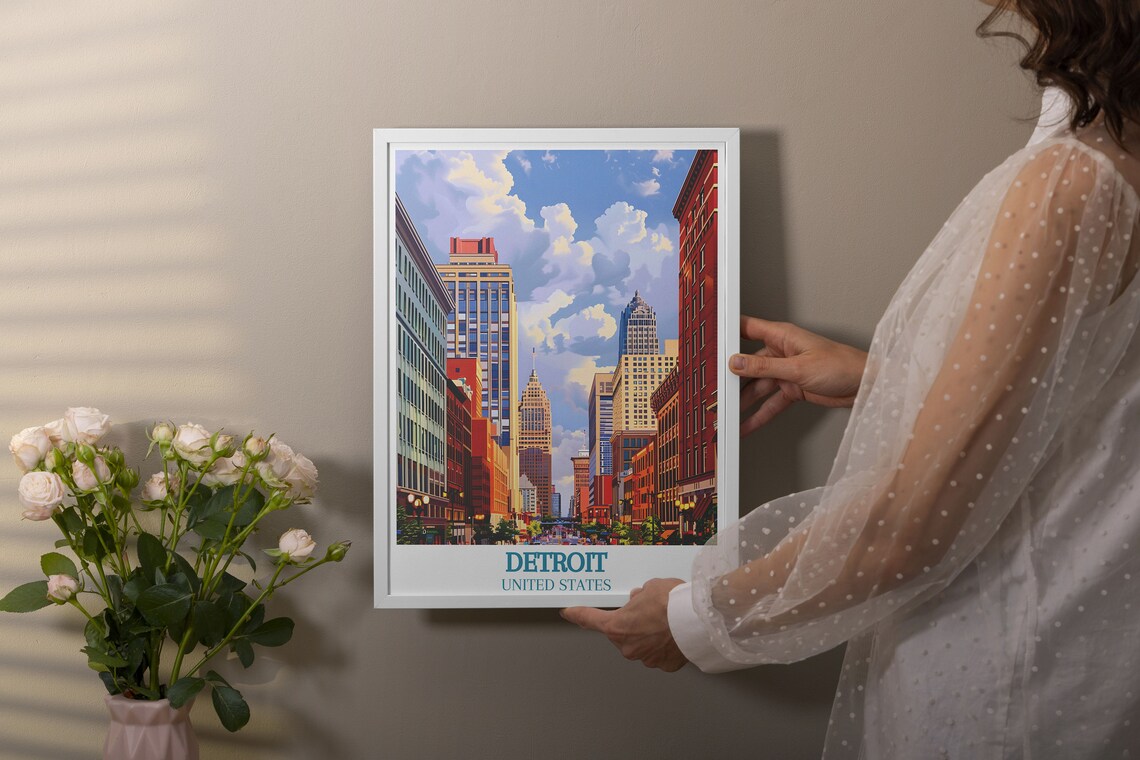Detroit United States Downtown Skyscrapers Street View Poster - Image 4