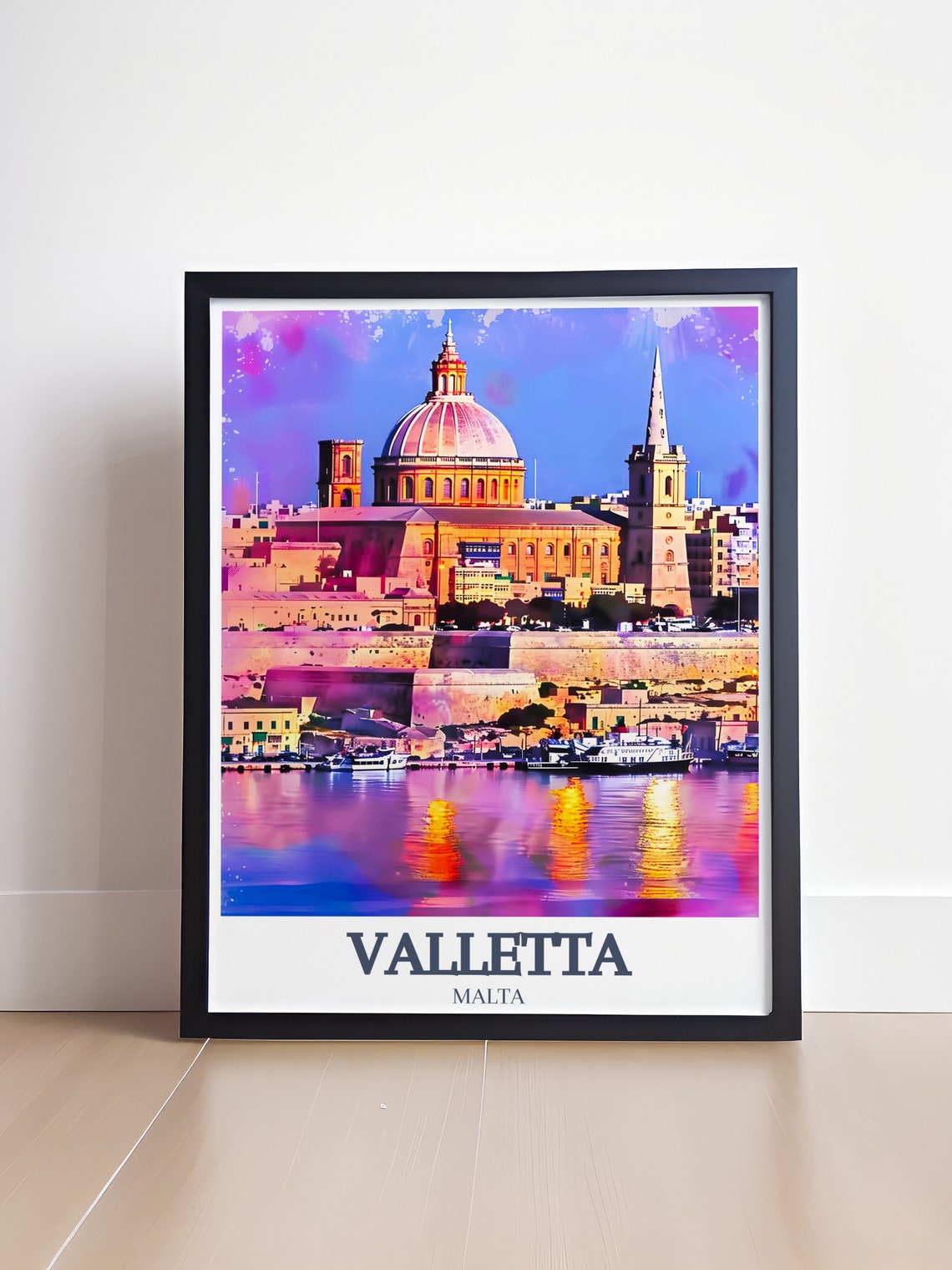 Valletta Malta Grand Harbour Night Lights Dome Church Poster - Image 4