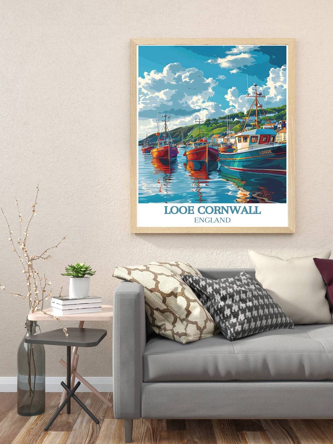 Looe Harbor Cornwall England Fishing Boat Marina Travel Poster - Image 2