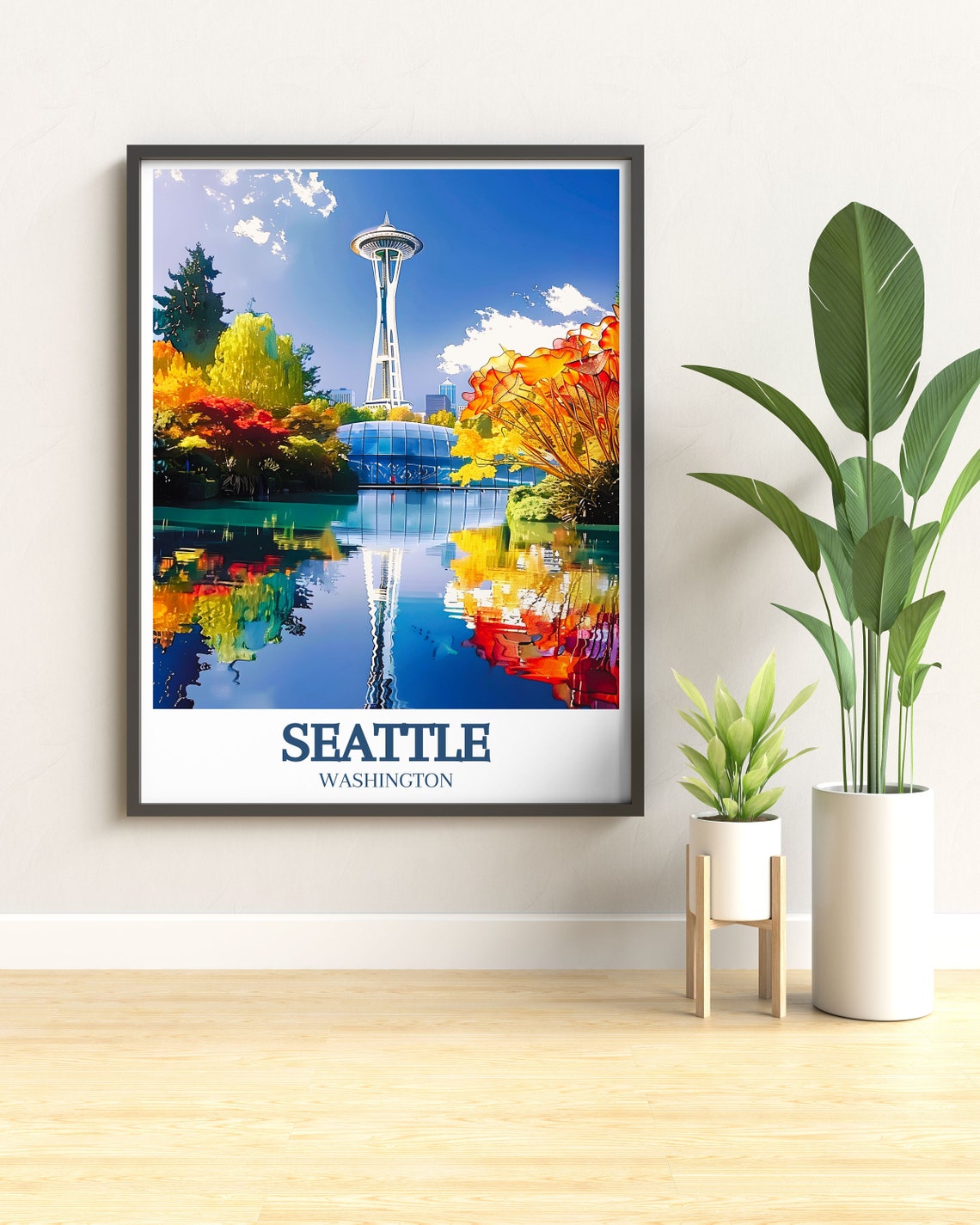 Seattle Chihuly Garden Glass Flowers Space Needle Reflection Poster - Image 3