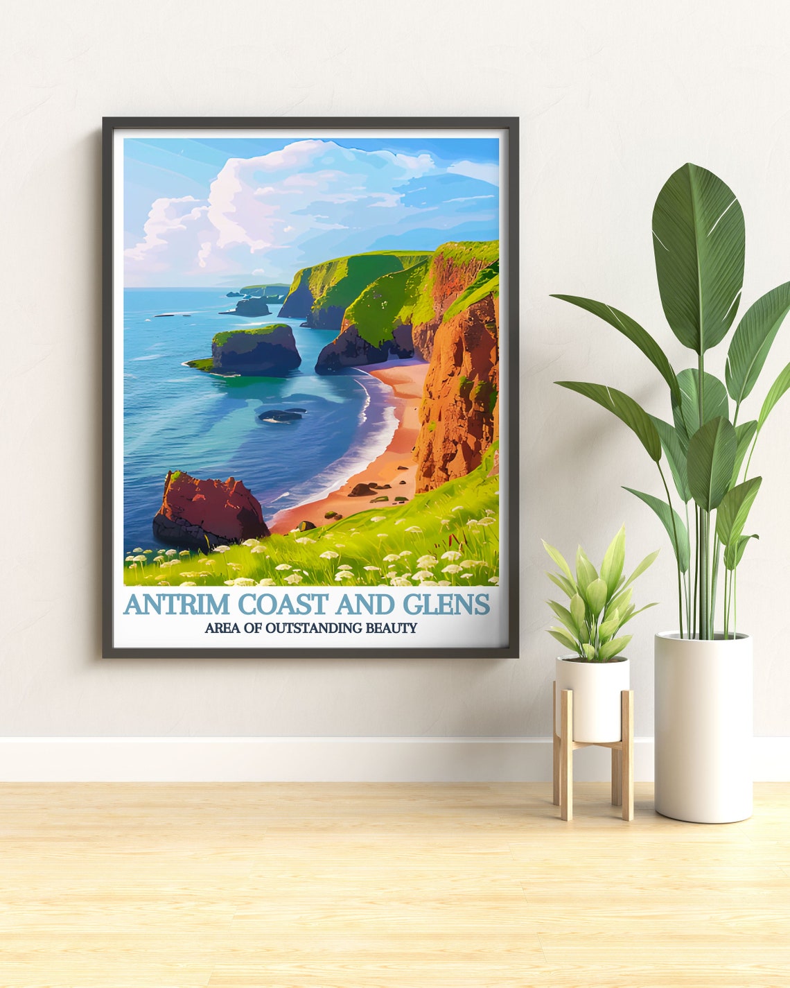 Antrim Coast And Glens Red Cliffs Sunny Beach Vintage Poster - Image 2