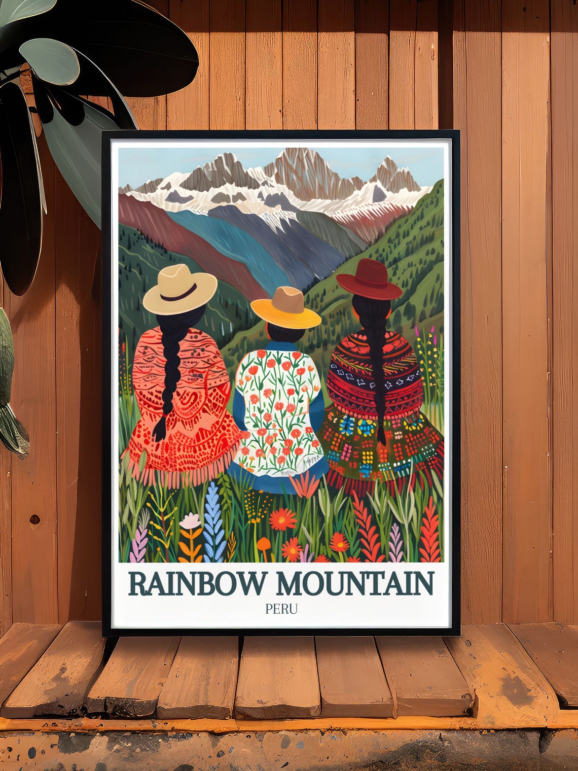 Quechua Women Overlooking Andes Rainbow Mountain Peru Poster - Image 2