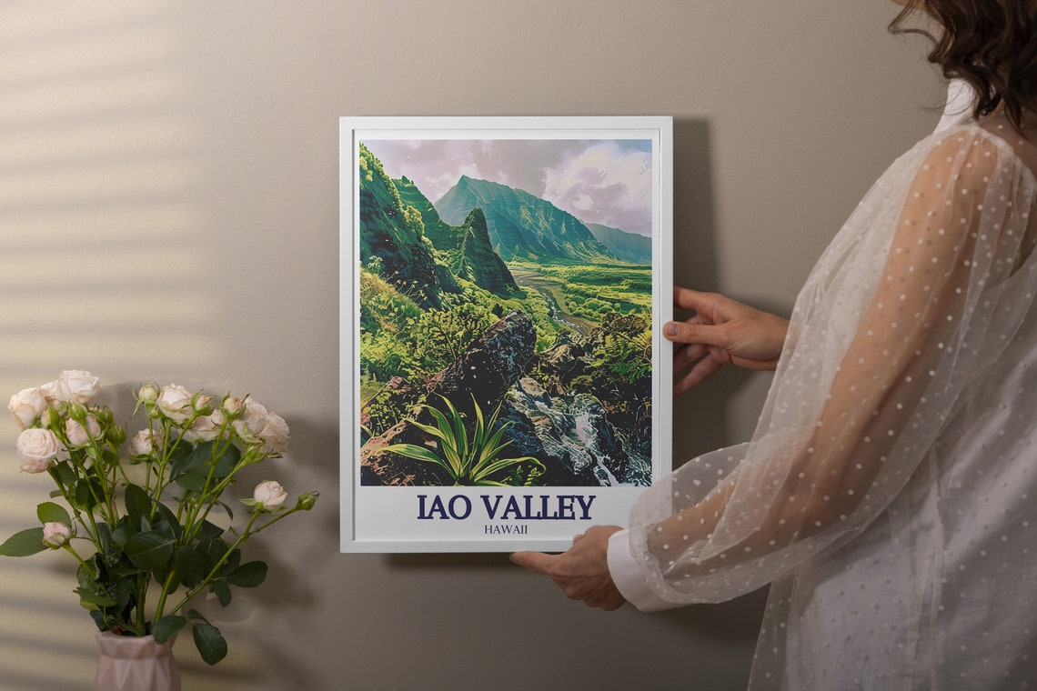 Iao Valley Hawaii Misty Mountain Valley Stream Landscape Poster - Image 2