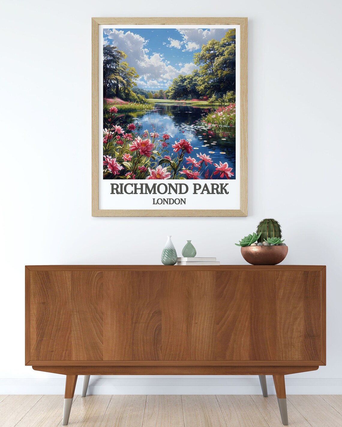 Richmond Park London Lake Flowers Spring Blossom Travel Art Poster - Image 3