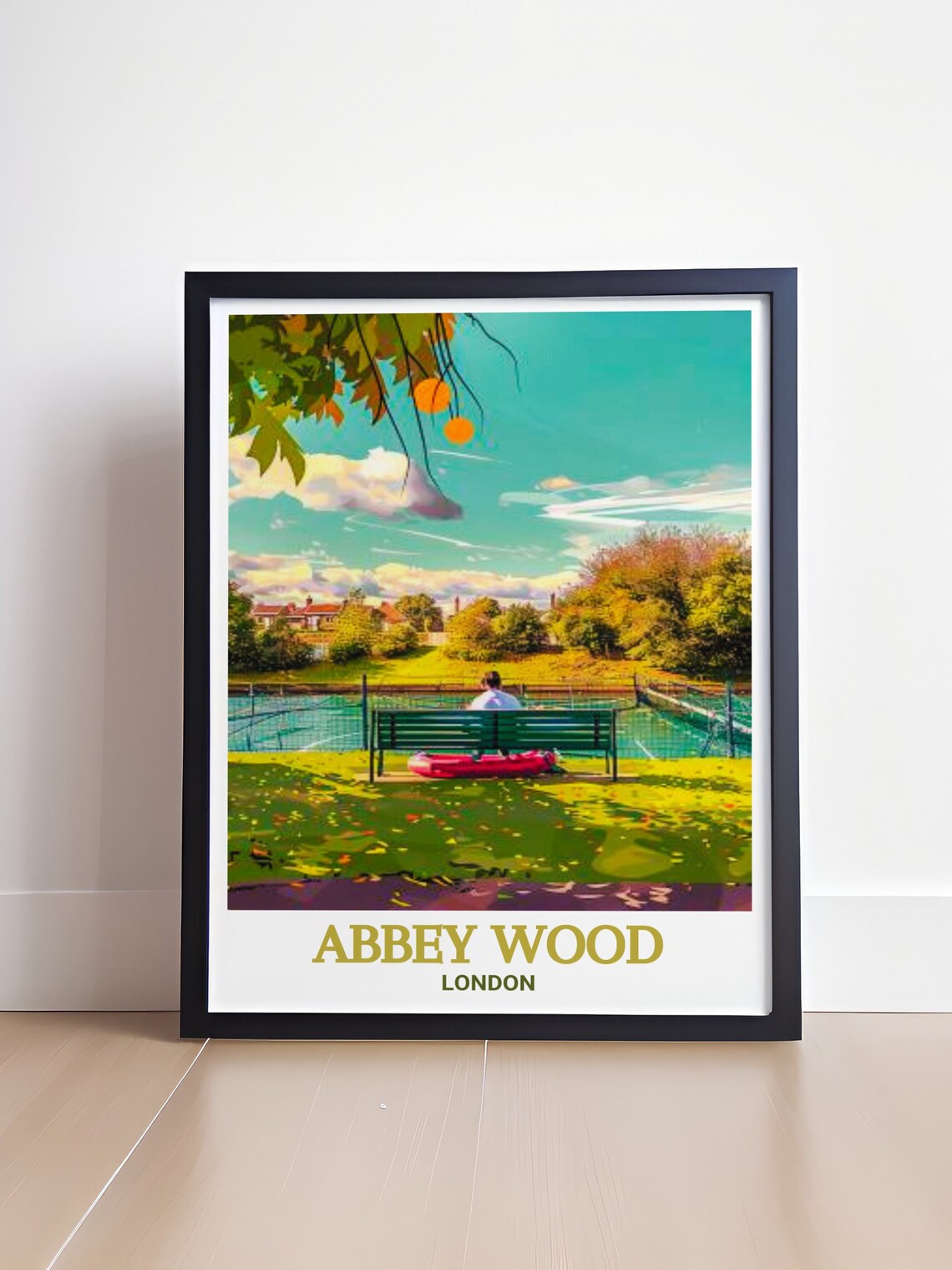 Abbey Wood London Park Bench Tennis Courts Autumn Travel Poster - Image 4