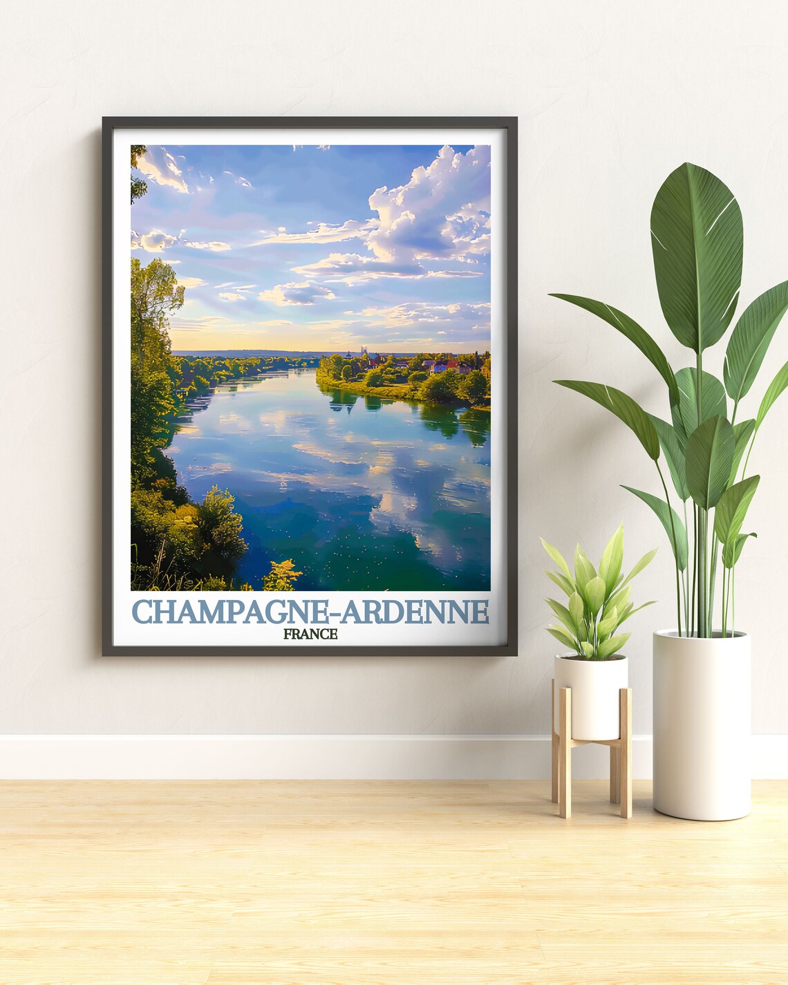 Champagne-Ardenne France Wide River Glowing at Golden Hour Poster - Image 2