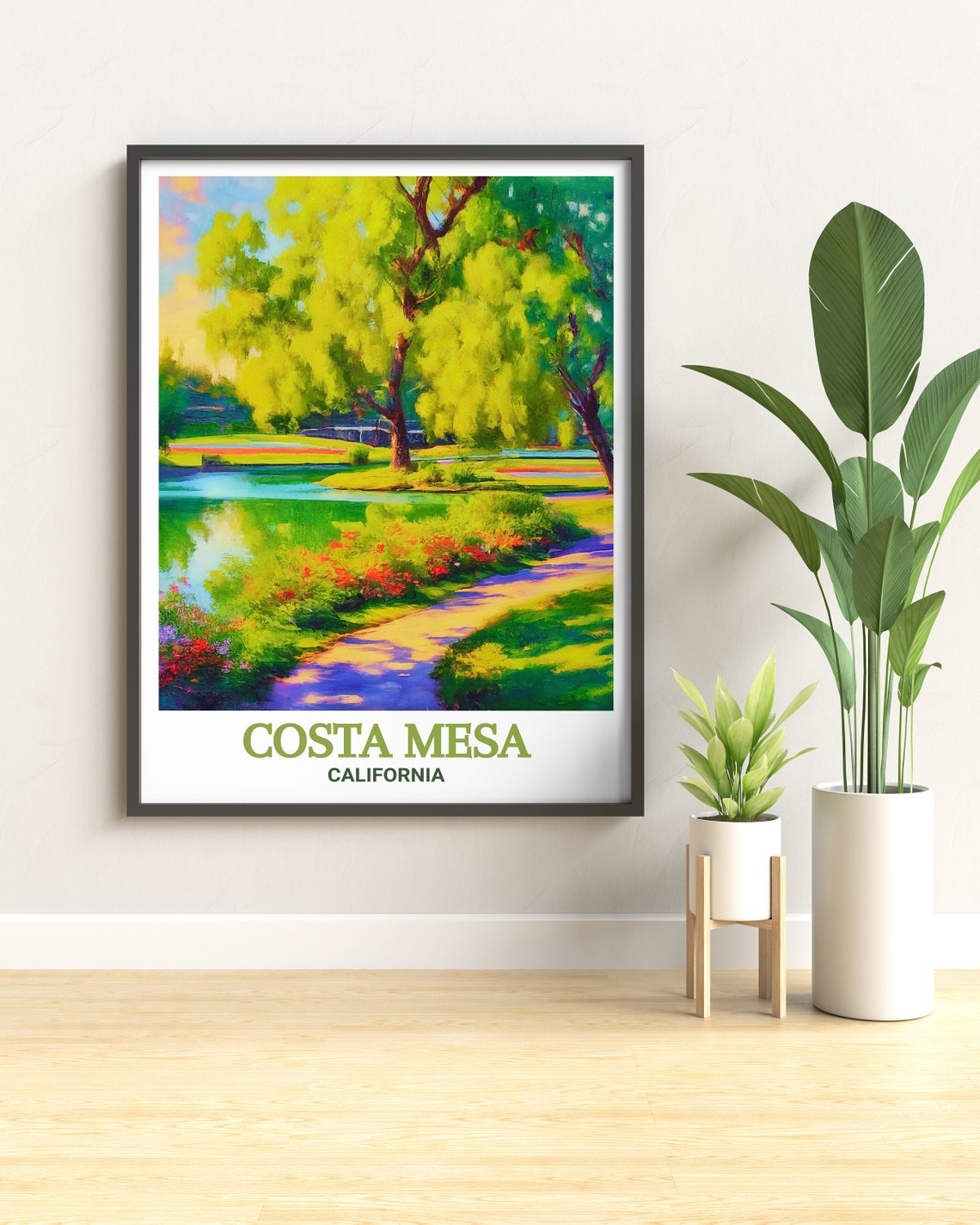 Sunlit Costa Mesa California Park Pond Willow Trees Travel Poster - Image 3