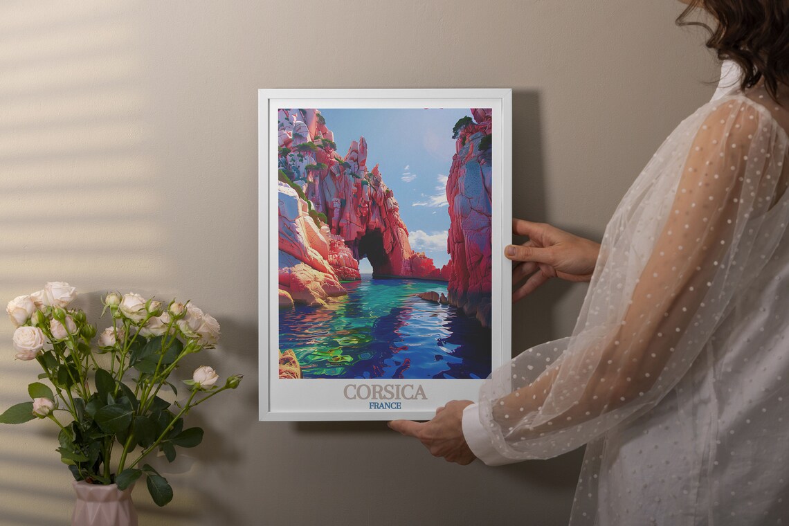 Corsica France Red Granite Arch Over Turquoise Sea Water Poster - Image 2