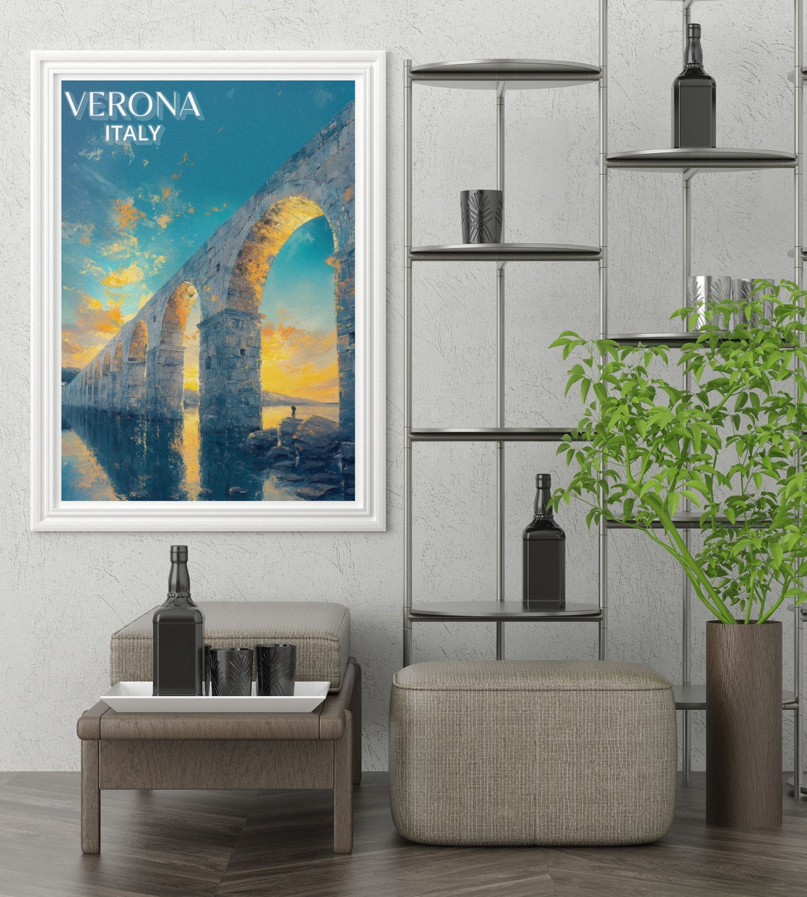 Verona Italy Ancient Stone Aqueduct Arches Golden Sunset Poster - Image 4