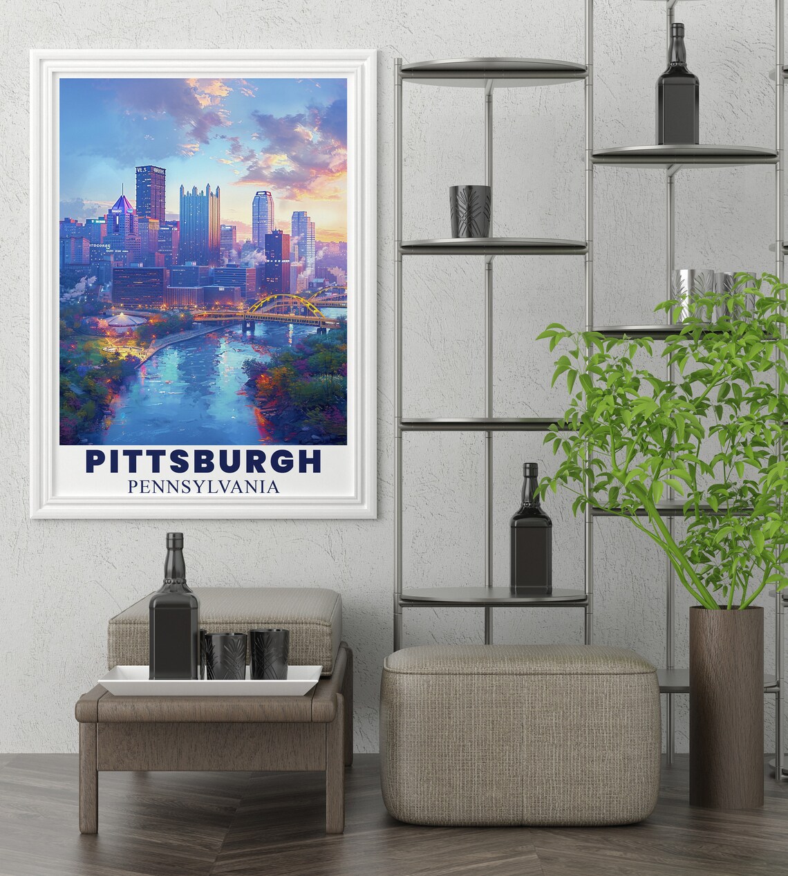 Pittsburgh Cityscape Travel Poster, Urban Wall Art - Image 3