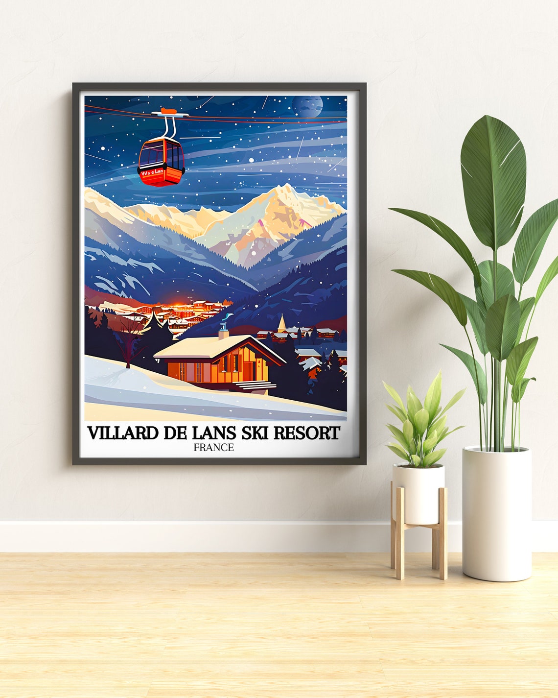 Villard De Lans Ski Resort Night Cable Car Scene Travel Poster - Image 3