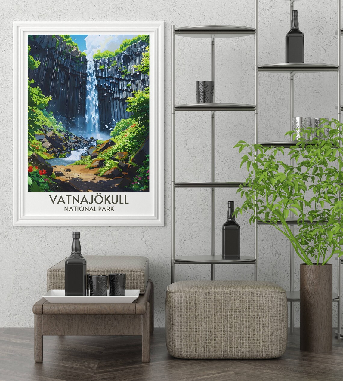 Vatnajokull National Park Basalt Cliff Waterfall Travel Poster Art - Image 3