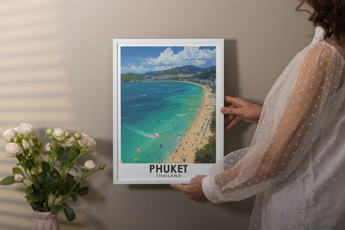 Patong Beach Aerial Parasailing Phuket Thailand Travel Poster - Image 3