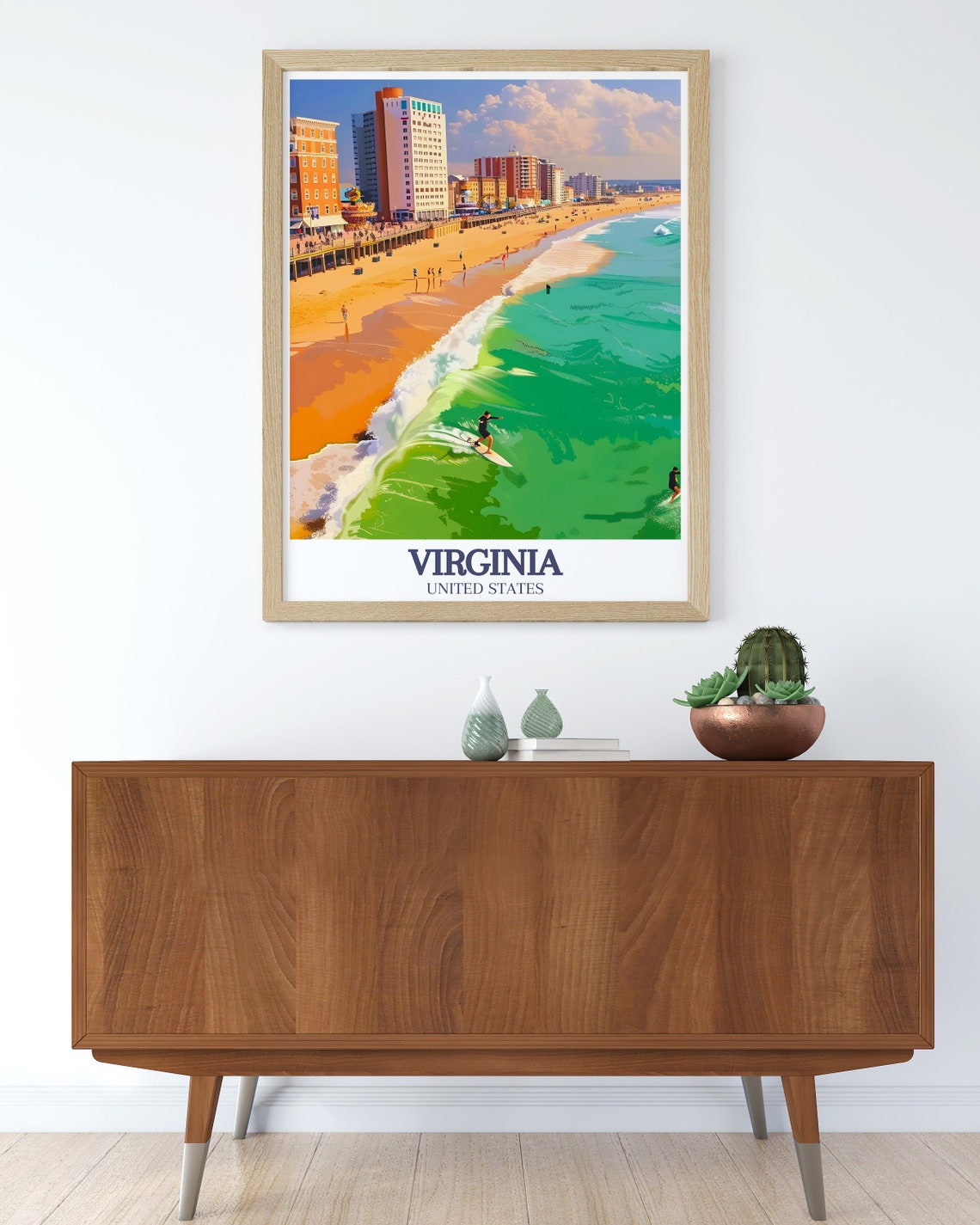 Virginia Beach Boardwalk Surfer Emerald Wave Vintage Travel Poster - Image 2