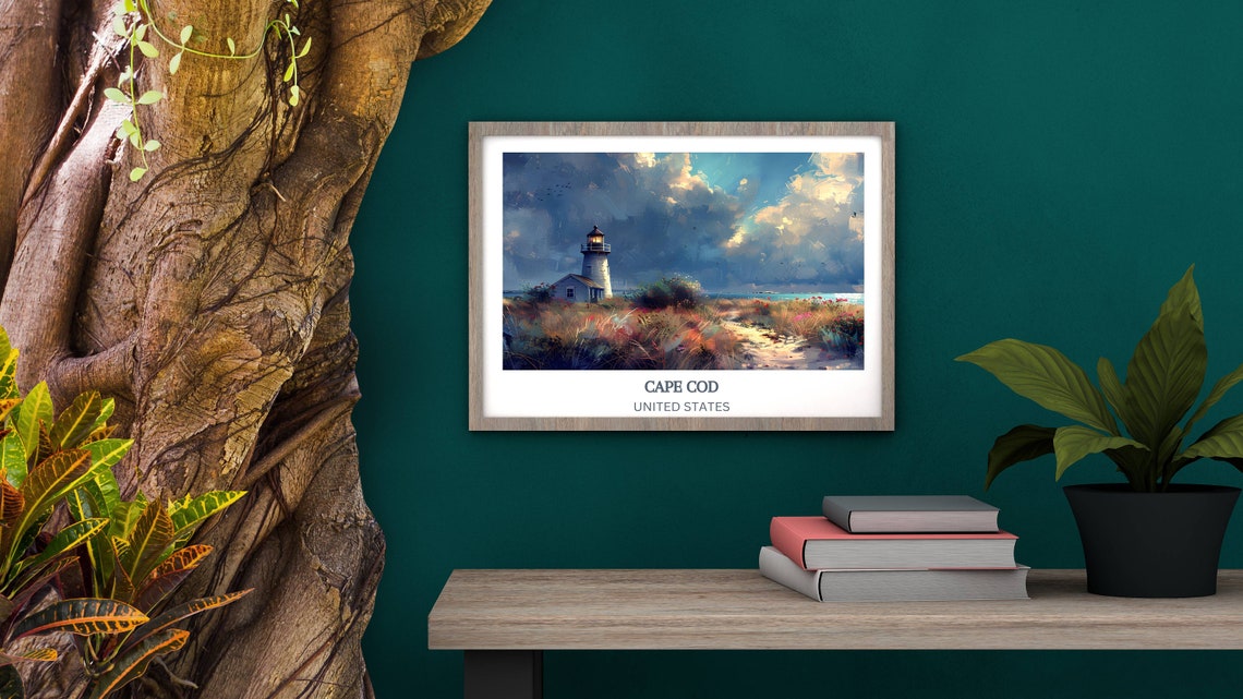 Cape Cod Lighthouse Stormy Sky Dramatic Oil Painting Travel Poster - Image 2