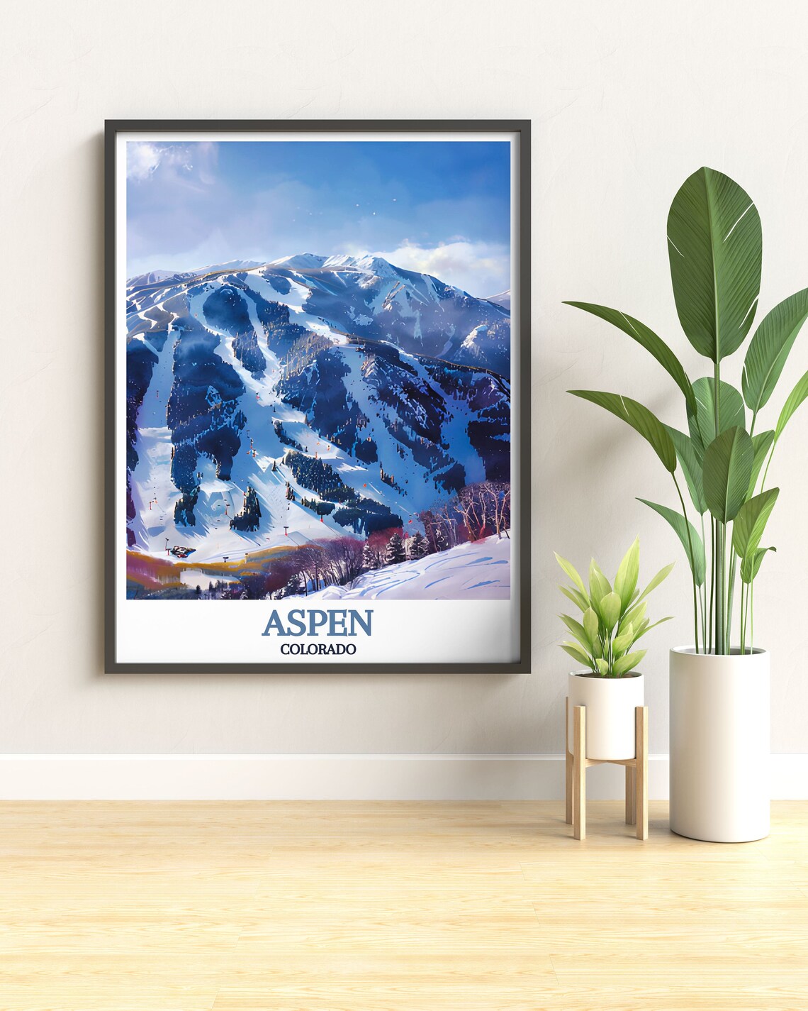 Aspen Colorado Ski Slopes Snowy Mountain Resort Travel Poster - Image 2