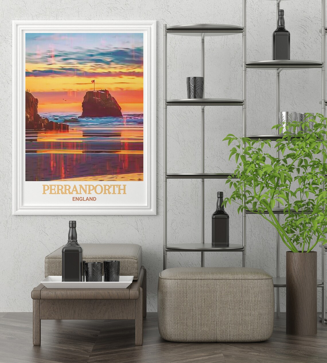 Perranporth Chapel Rock Sunset Beach England Vintage Travel Poster - Image 3