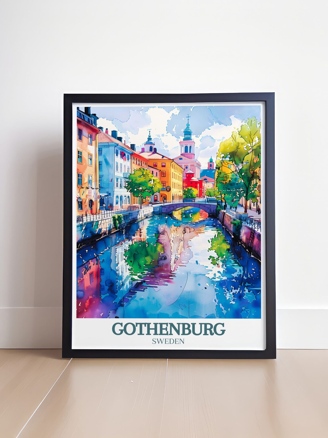 Gothenburg Sweden Watercolor Canal and Old Town Travel Poster - Image 4