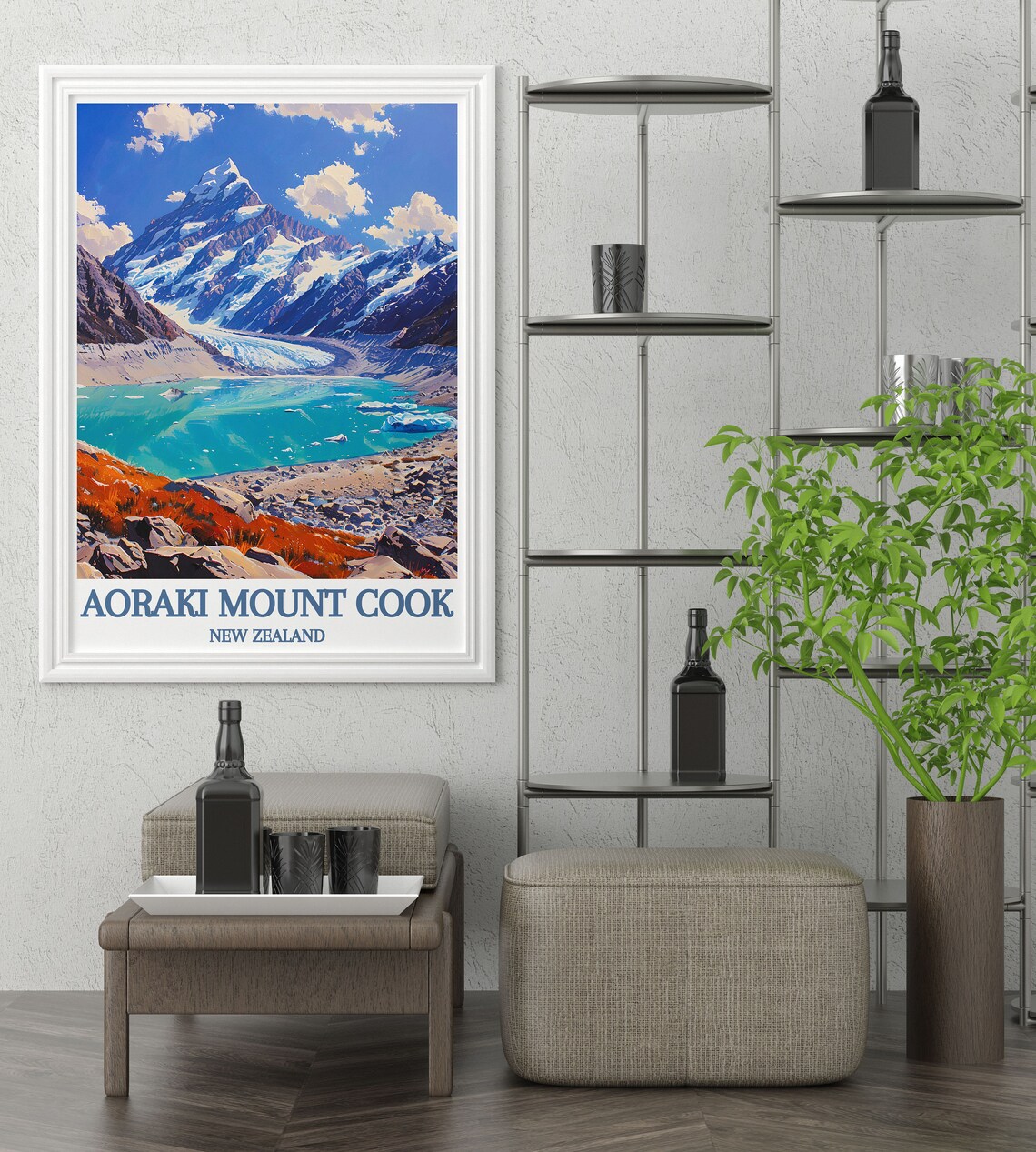 Aoraki Mount Cook Glacial Lake New Zealand Classic Travel Poster - Image 3