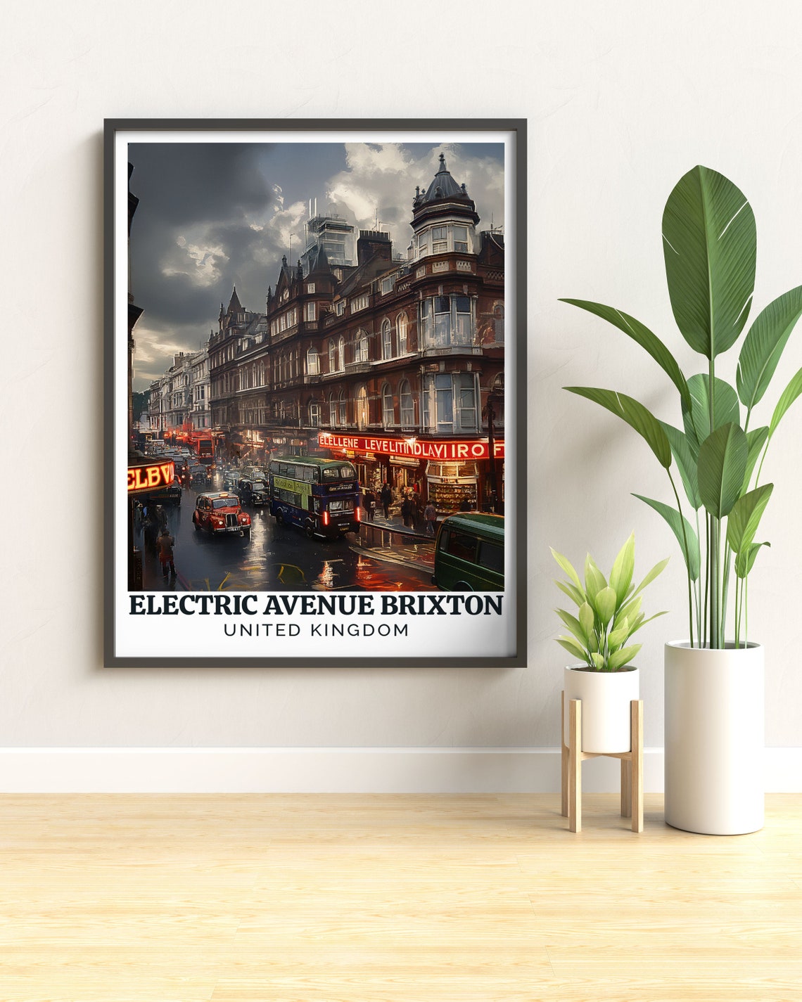 Brixton London Electric Avenue Double Decker Bus Street Scene Poster - Image 3