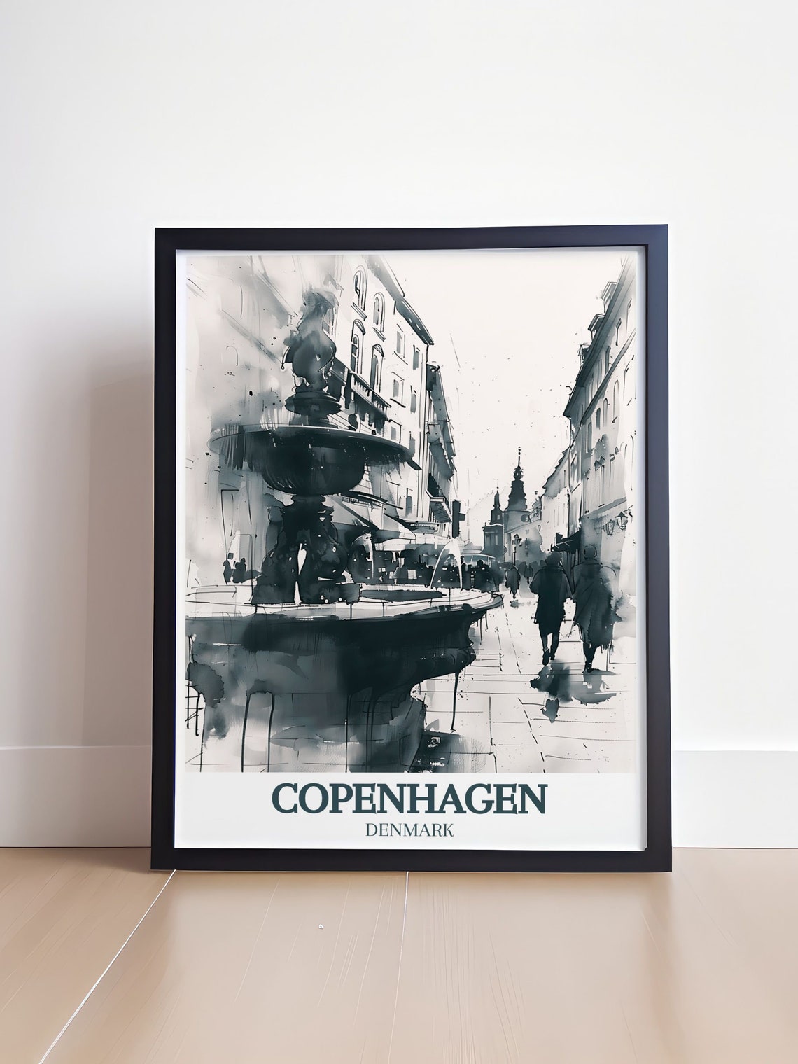 Copenhagen Travel Poster Copenhagen Travel Print Strget Street And Stork Fountain Artwork Strget Street And Stork Fountain Decor - Image 4