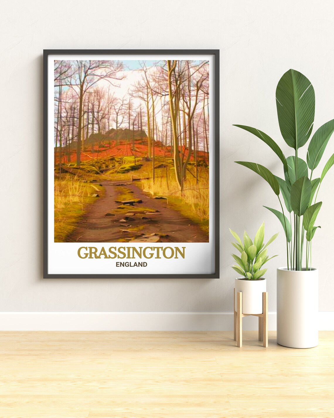 Grassington England Grass Woods Autumn Forest Trail Travel Poster - Image 3