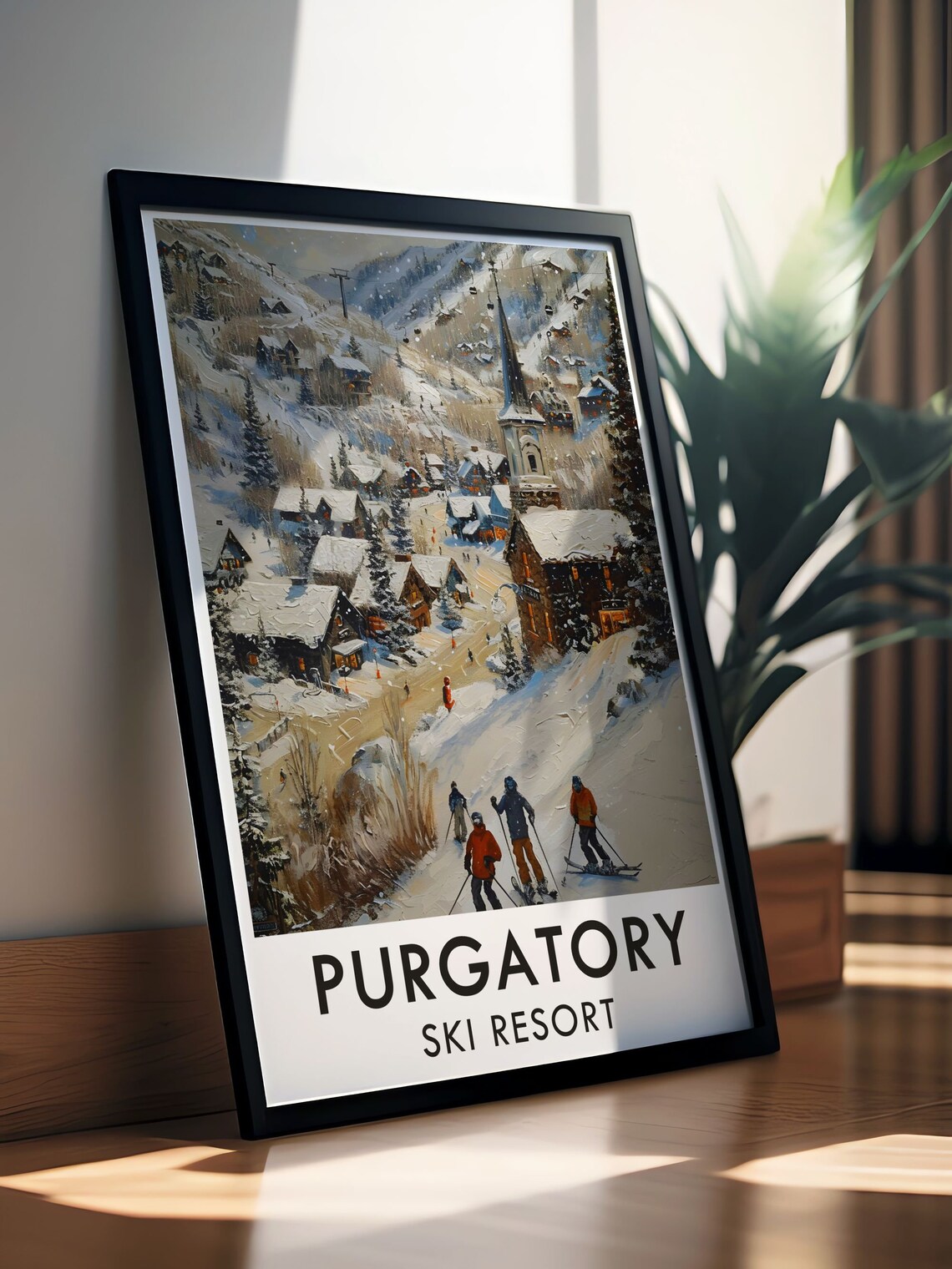Purgatory Ski Resort Snowy Village With Skiers Colorado Travel Poster - Image 2