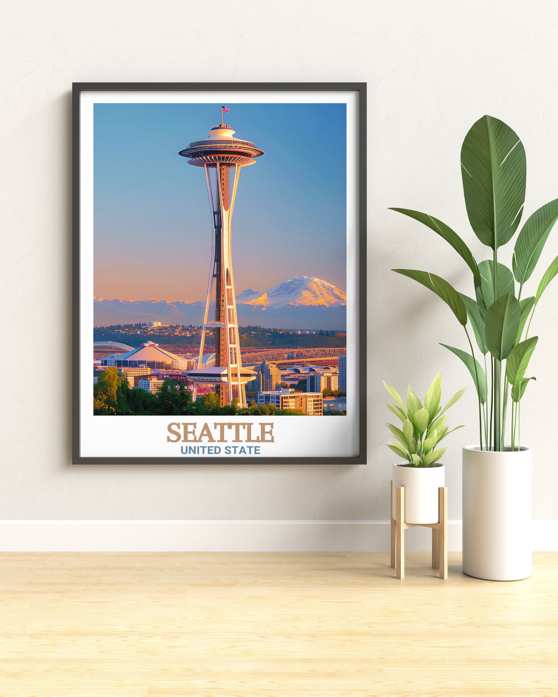 Seattle Space Needle Sunset Skyline With Mount Rainier Poster - Image 2